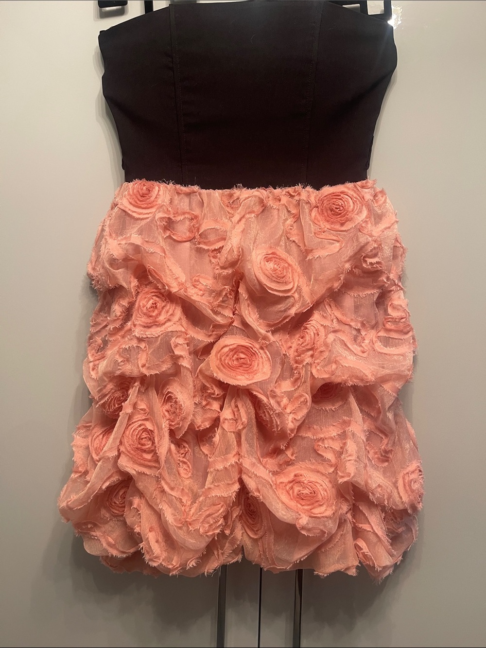 Black & Peach Rosette Strapless Mini Dress
